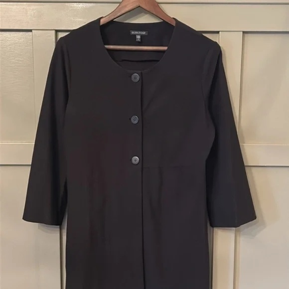 Eileen Fisher Washable Stretch Crepe Jacket Button Front Black Size Small - Picture 4 of 8